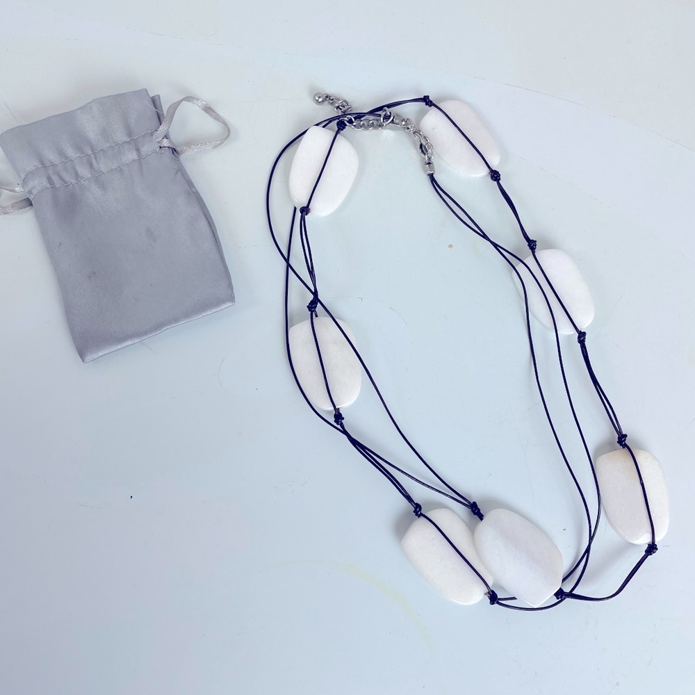 Italian Glass Long White Stone Necklace